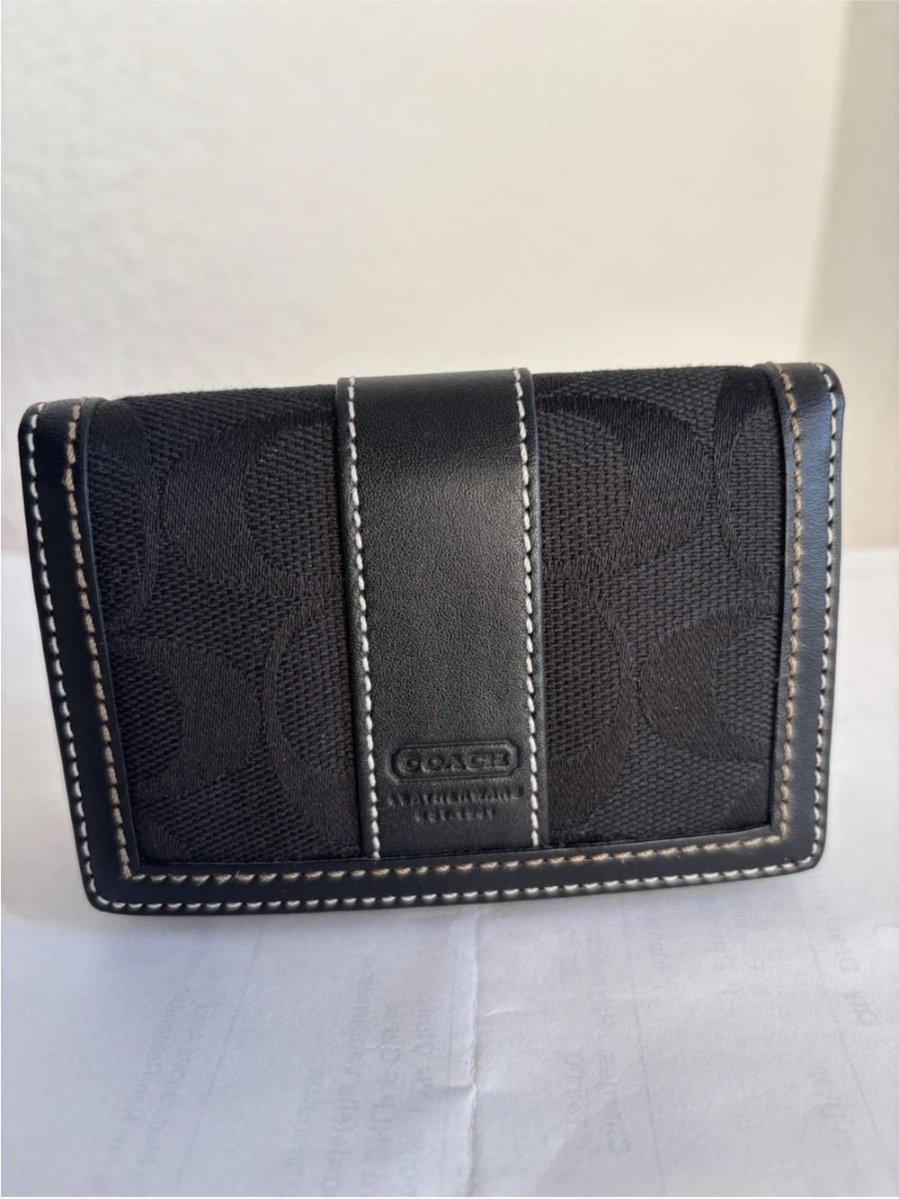 Vintage Coach Black Hampton Signature Card Case Black Leather Snap Closure